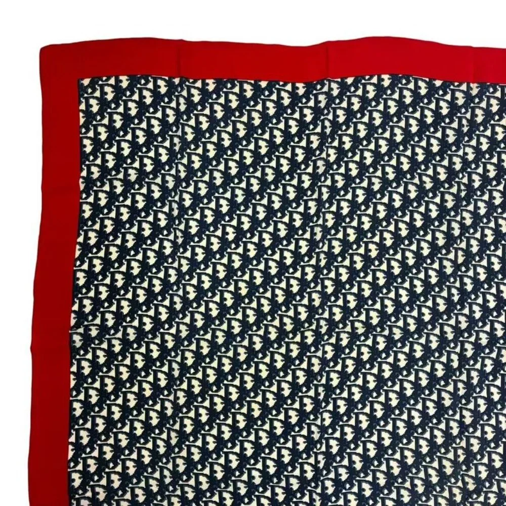Dior Christian Trotter Pattern Silk Scarf Navy Red